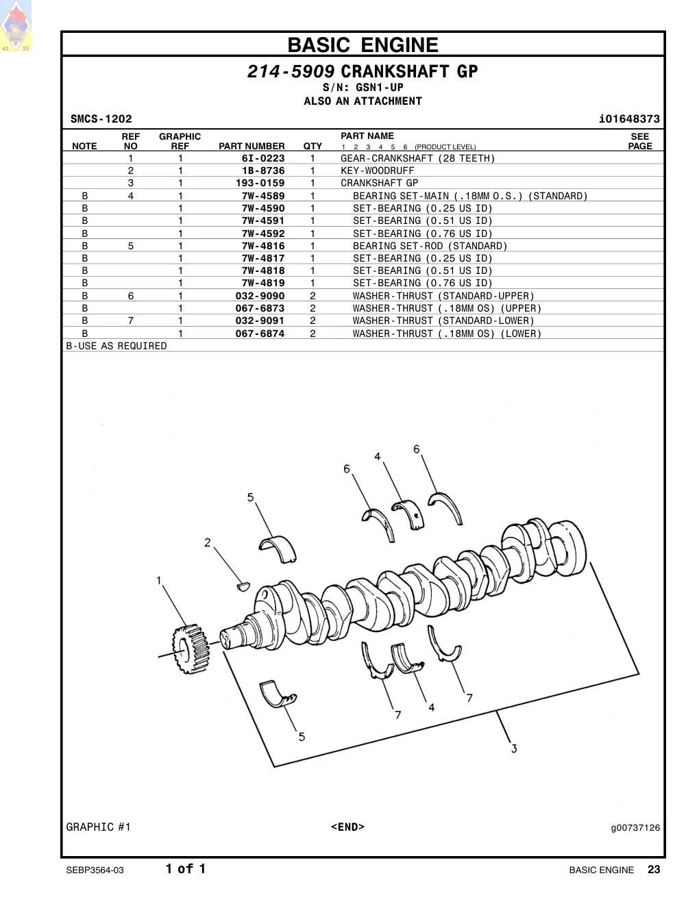 067-6874 WASHER-THRUST (.18MM OS) (LOWER) · S/N GSN1-UP CAT parts manual diagram