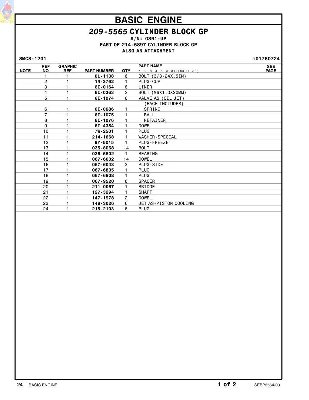067-6002 DOWEL · S/N GSN1-UP CAT parts manual diagram
