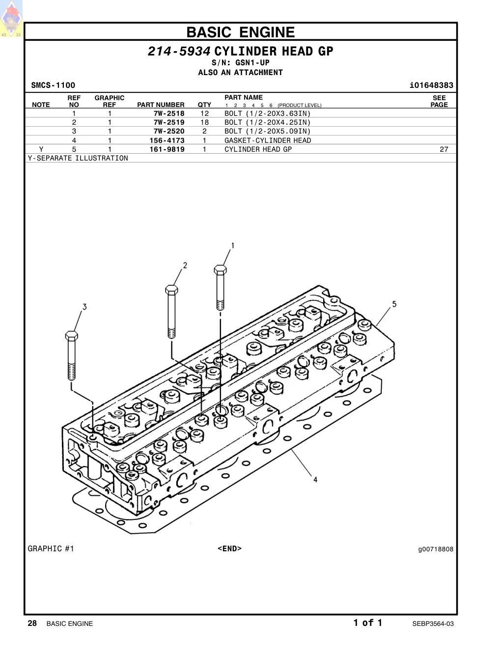 7W-2518 - BOLT (1/2-20X3.63IN)