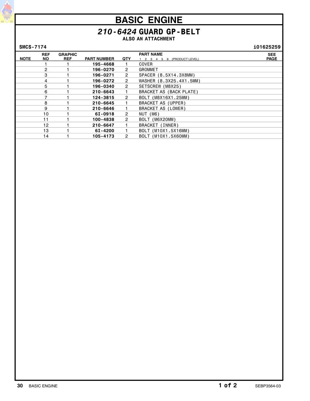6I-4200 BOLT (M10X1.5X16MM) CAT parts manual diagram