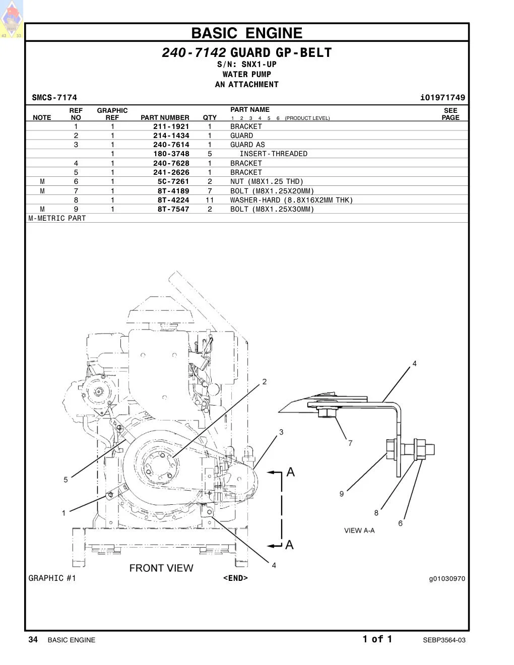 240-7628 BRACKET · S/N SNX1-UP CAT parts manual diagram