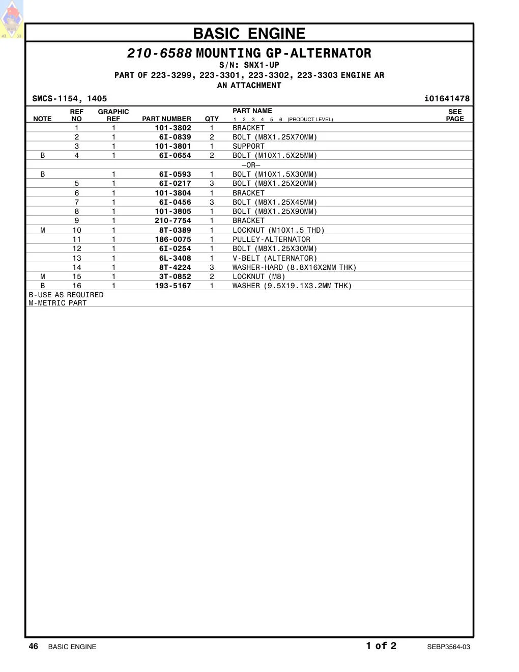 186-0075 PULLEY-ALTERNATOR · S/N SNX1-UP CAT parts manual diagram