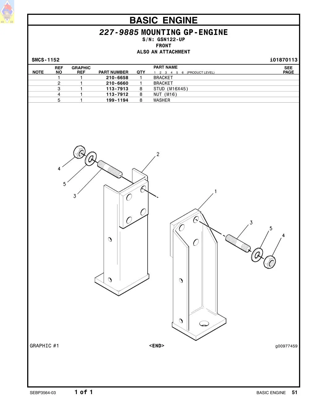 113-7912 NUT (M16) · S/N GSN122-UP CAT parts manual diagram
