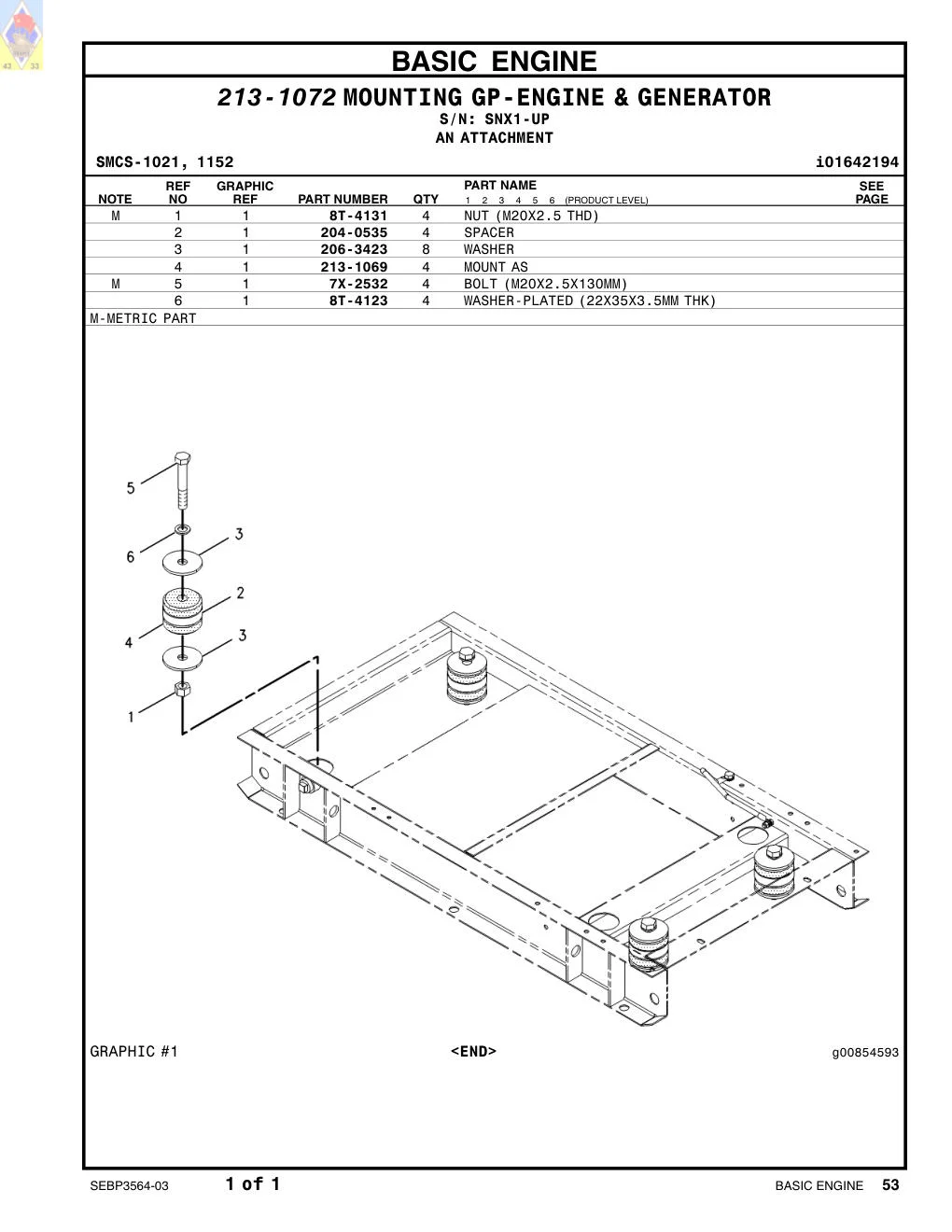 204-0535 SPACER · S/N SNX1-UP CAT parts manual diagram