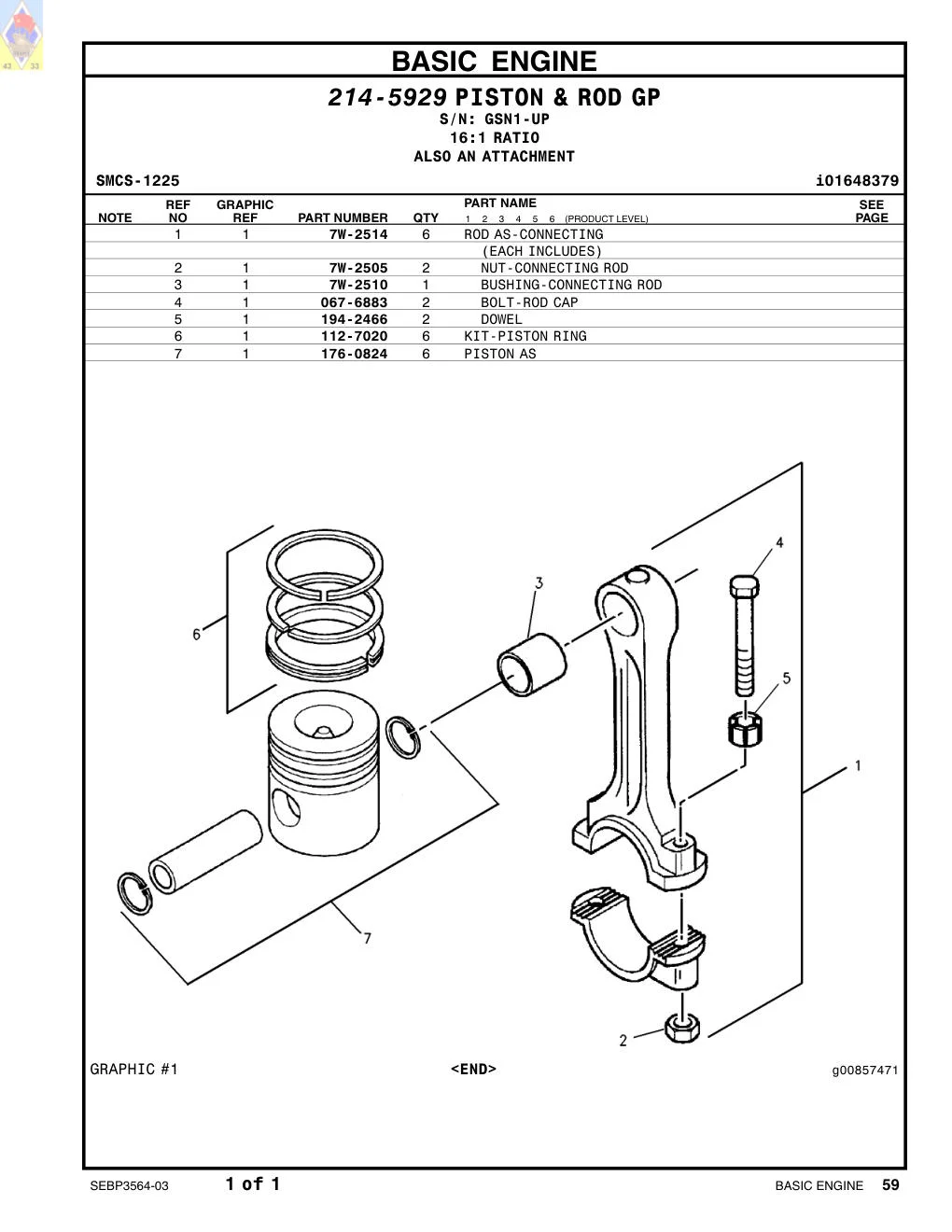 112-7020 KIT-PISTON RING · S/N GSN1-UP CAT parts manual diagram