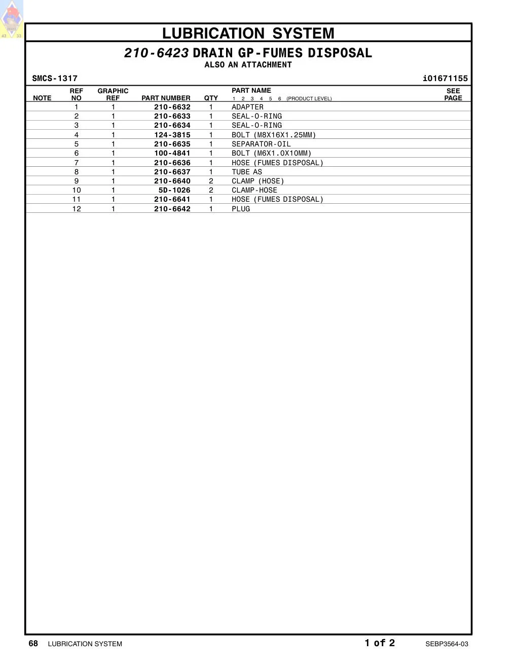 100-4841 BOLT (M6X1.0X10MM) CAT parts manual diagram