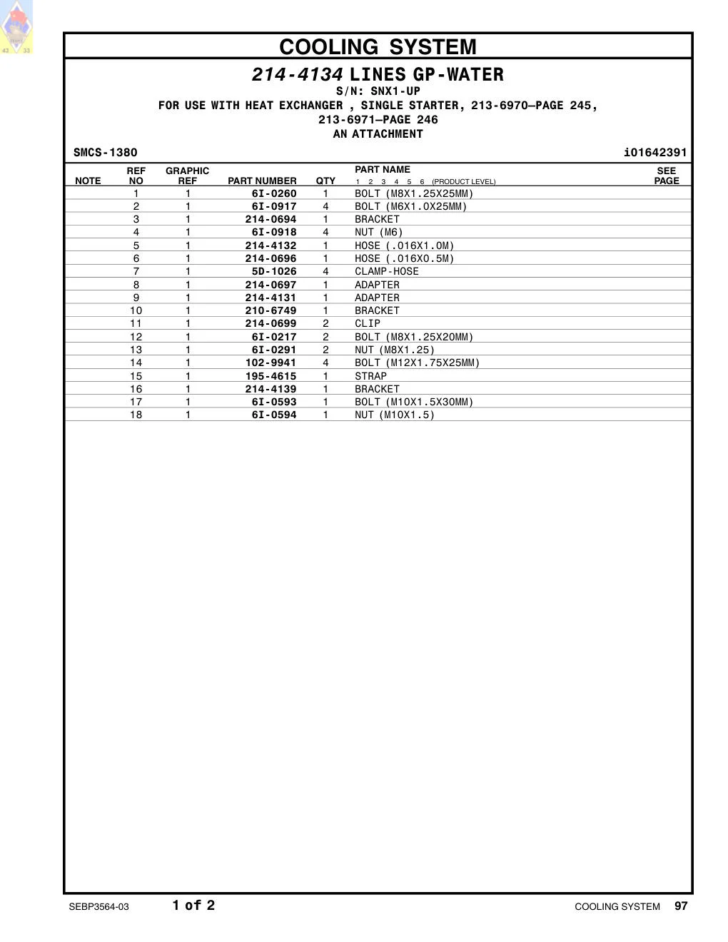 214-0699 CLIP · S/N SNX1-UP CAT parts manual diagram