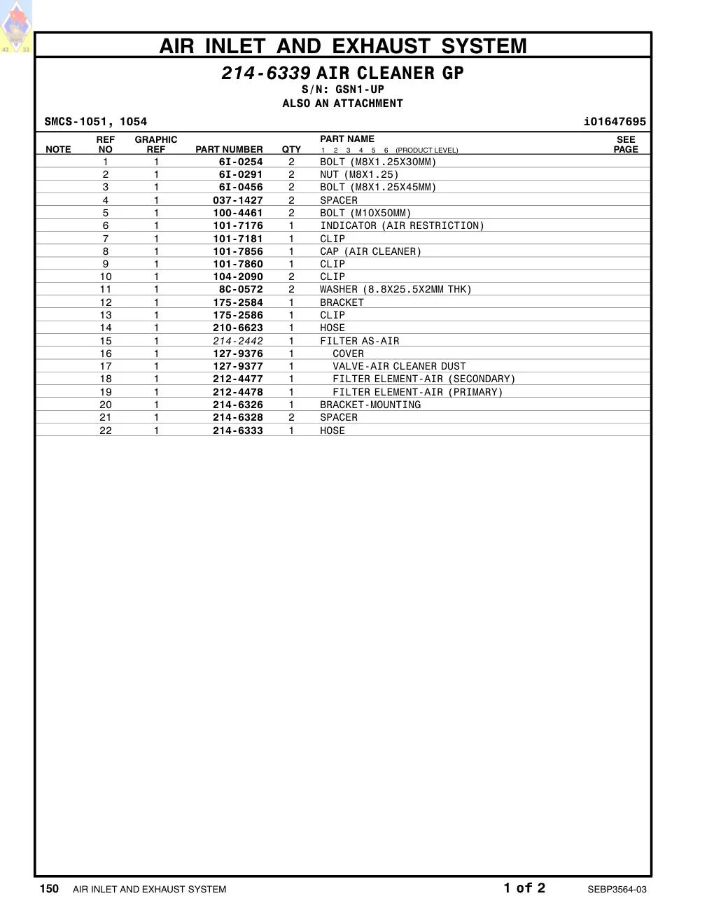 214-6333 HOSE · S/N GSN1-UP CAT parts manual diagram