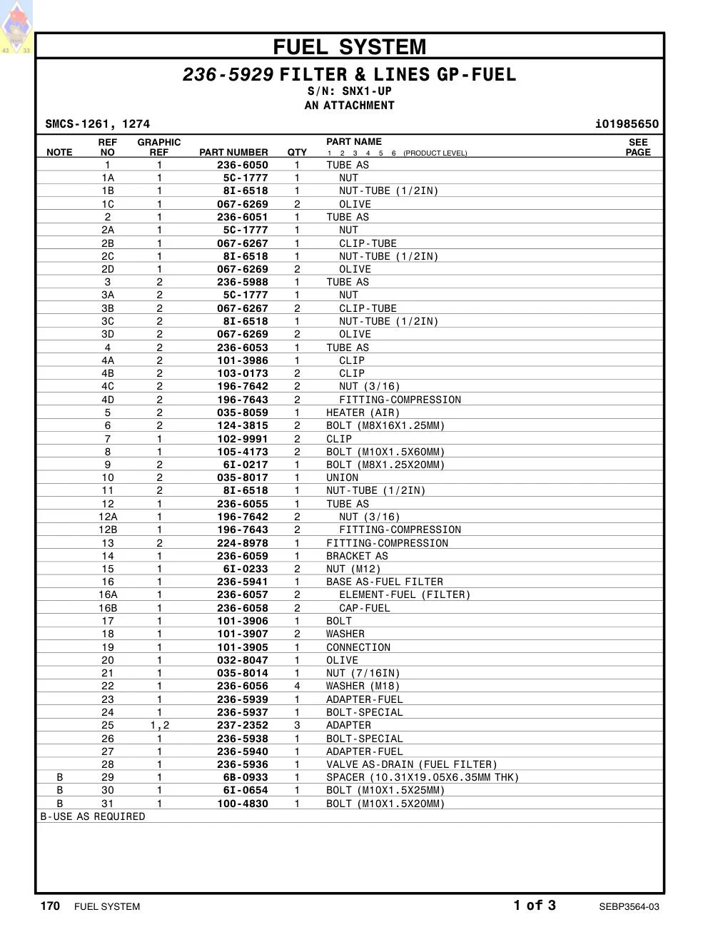 236-6050 TUBE AS · S/N SNX1-UP CAT parts manual diagram
