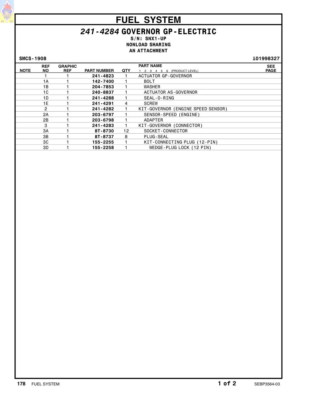 241-4823 ACTUATOR GP-GOVERNOR · S/N SNX1-UP CAT parts manual diagram