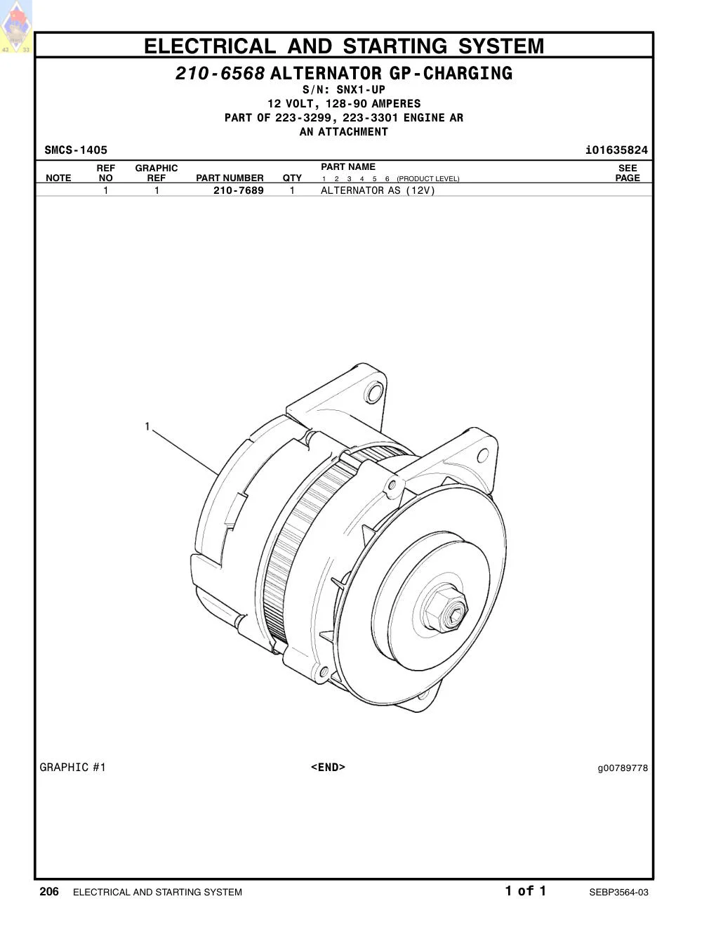 210-7689 ALTERNATOR AS (12V) · S/N SNX1-UP CAT parts manual diagram