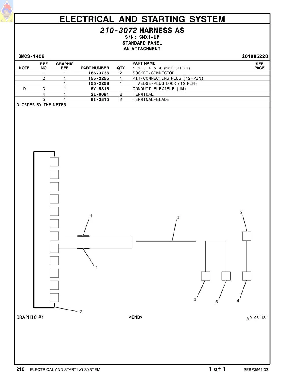 155-2258 WEDGE · S/N SNX1-UP CAT parts manual diagram
