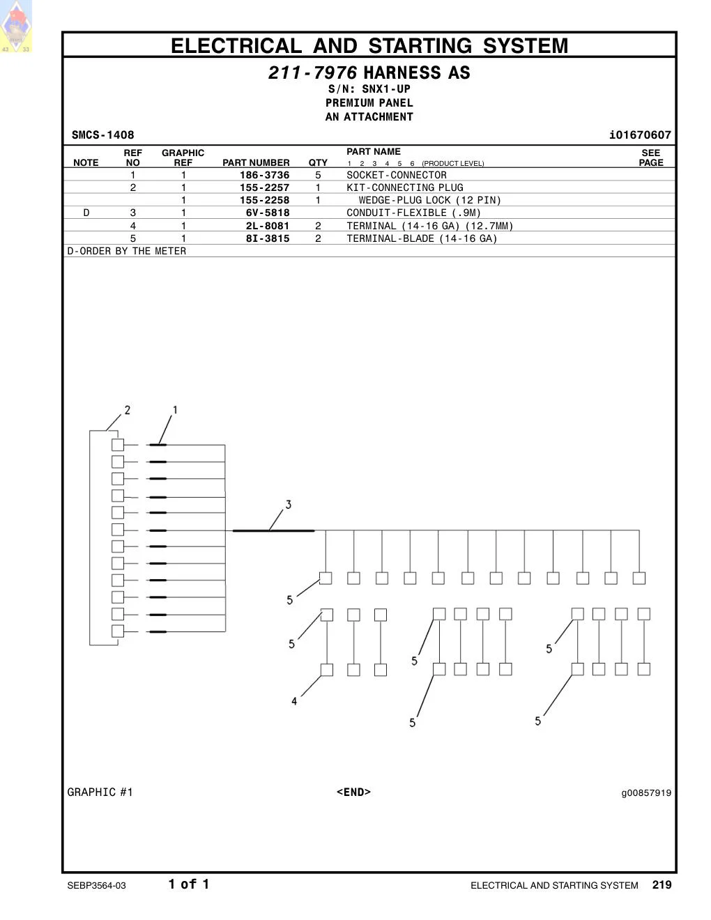 155-2257 KIT-CONNECTING PLUG (12-PIN) · S/N SNX1-UP CAT parts manual diagram