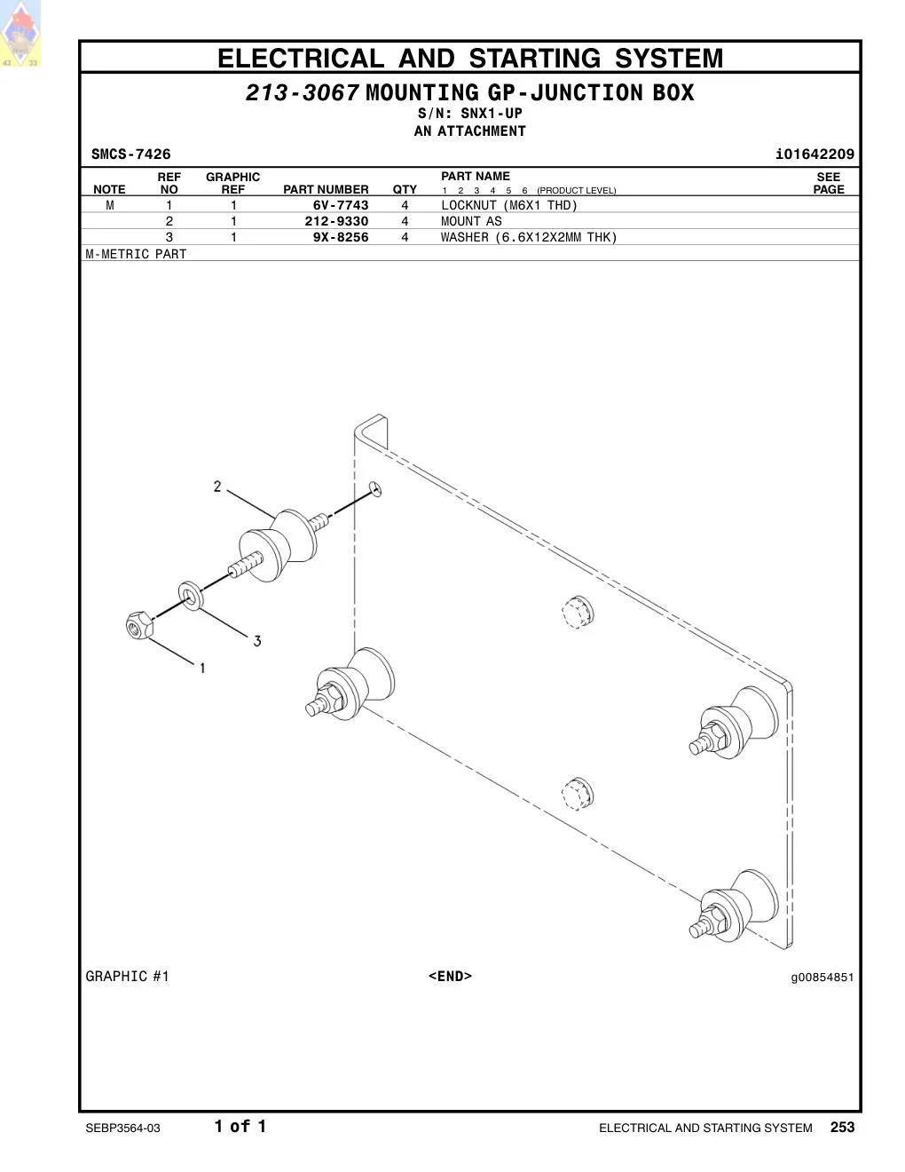 9X-8256 WASHER (6.6X12X2-MM THK) · S/N SNX1-UP CAT parts manual diagram