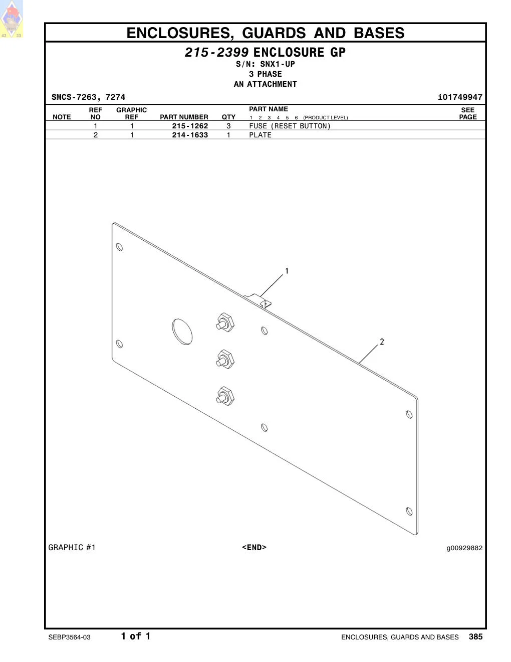 214-1633 PLATE · S/N SNX1-UP CAT parts manual diagram