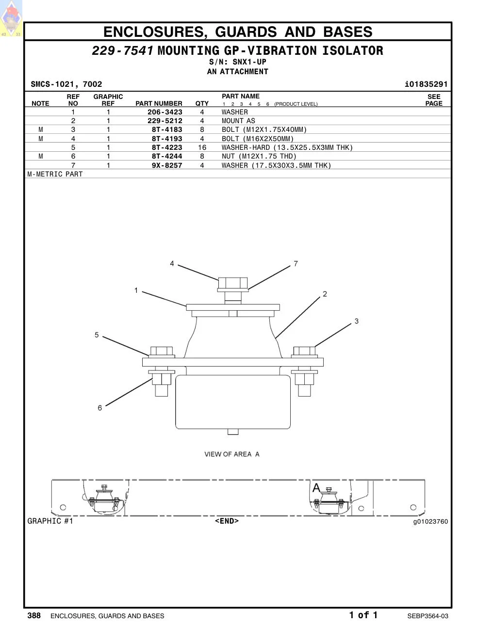 9X-8257 WASHER · S/N SNX1-UP CAT parts manual diagram
