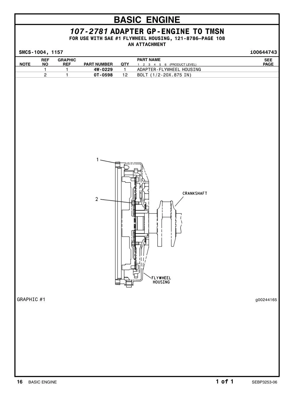 0T-0598 BOLT(1/2-20X0.875-IN) CAT parts manual diagram