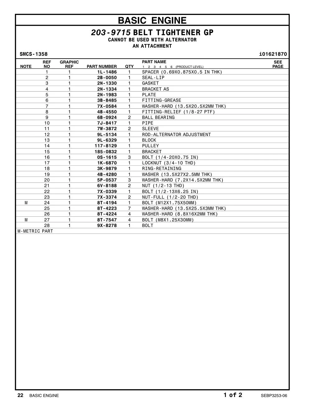 0S-1615 BOLT (1/4-20X0.75-IN) CAT parts manual diagram
