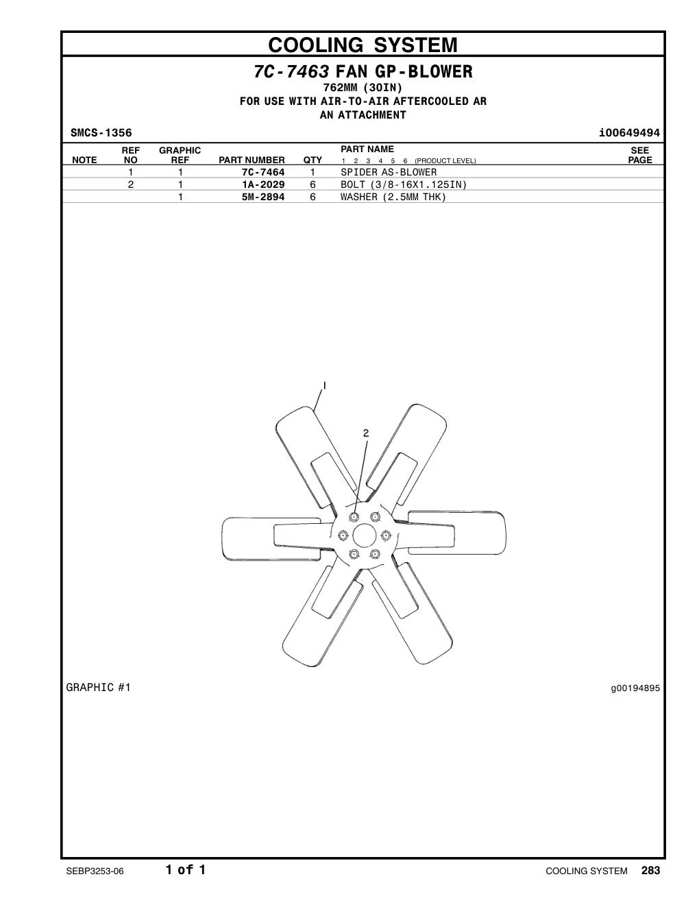 7C-7464 SPIDER AS (6-BLADE) CAT parts manual diagram