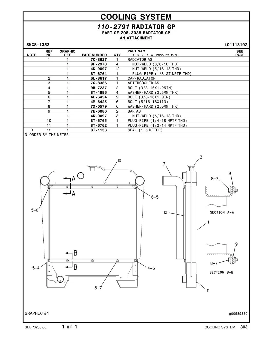 9B-7237 BOLT (3/8-16X1.25-IN) CAT parts manual diagram
