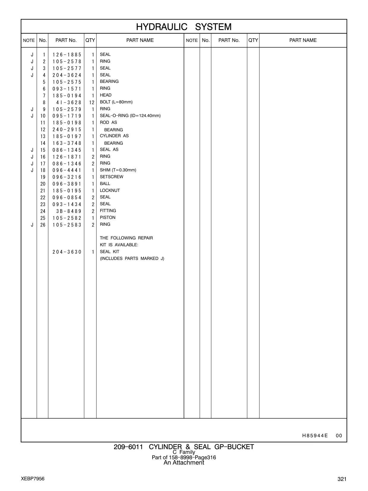 105-2583 - RING THE FOLLOWING REPAIR KIT IS AVAILABLE: