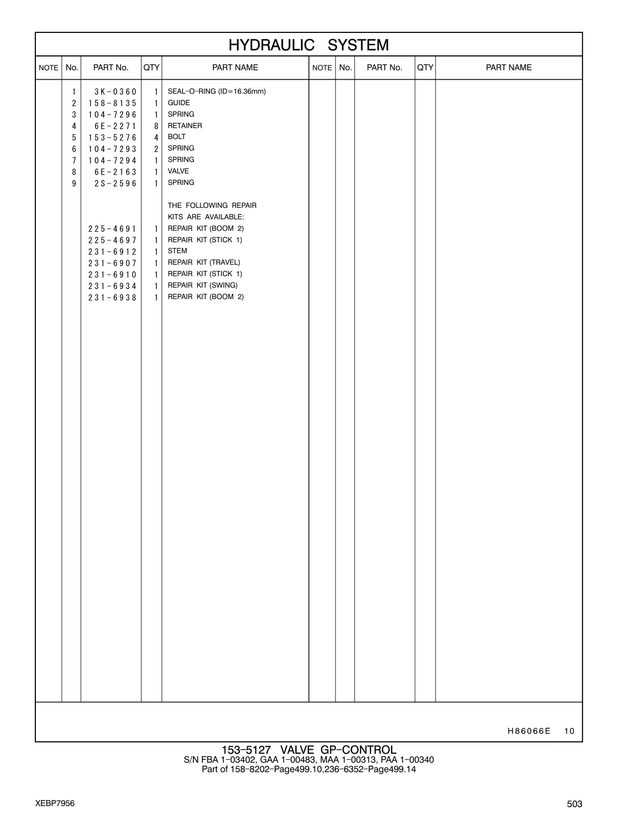 231-6934 - REPAIR KIT (SWING)