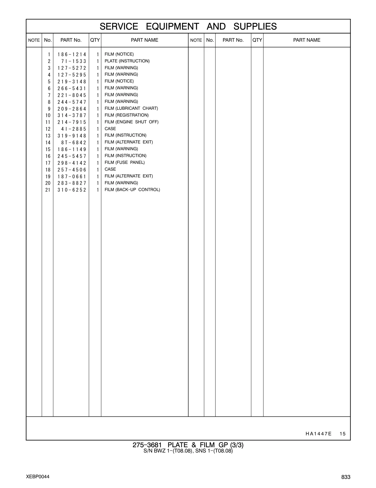 209-2864 - FILM (LUBRICANT CHART)