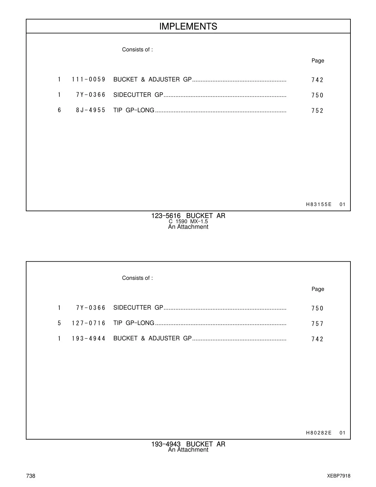 111-0059 BUCKET & ADJUSTER GP CAT parts manual diagram