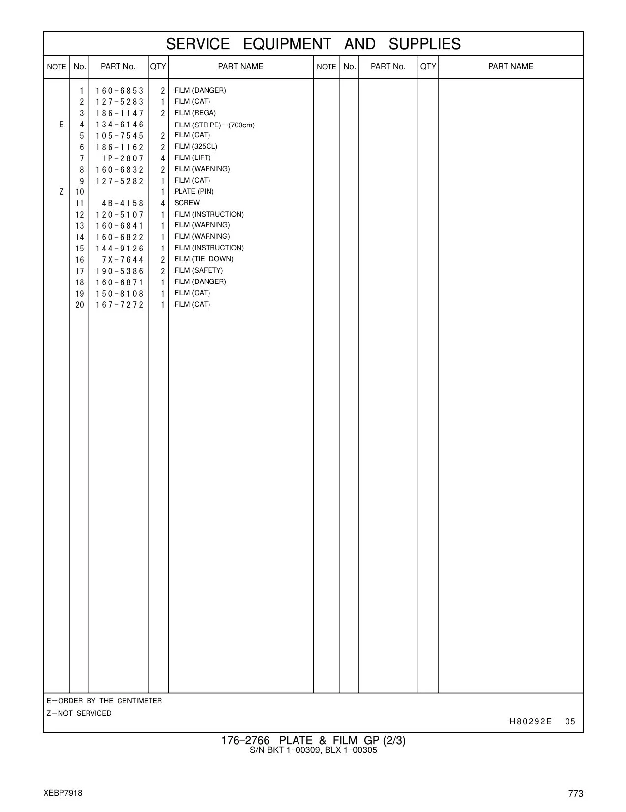 186-1162 FILM (325CL) CAT parts manual diagram