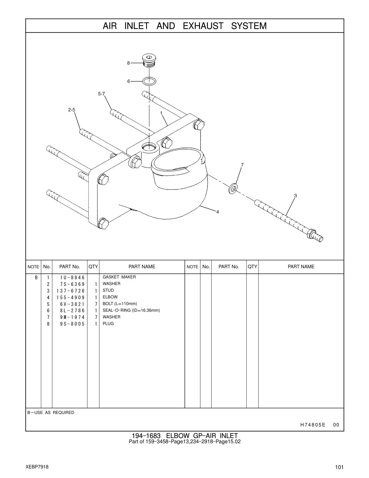 155-4909 ELBOW CAT parts manual diagram