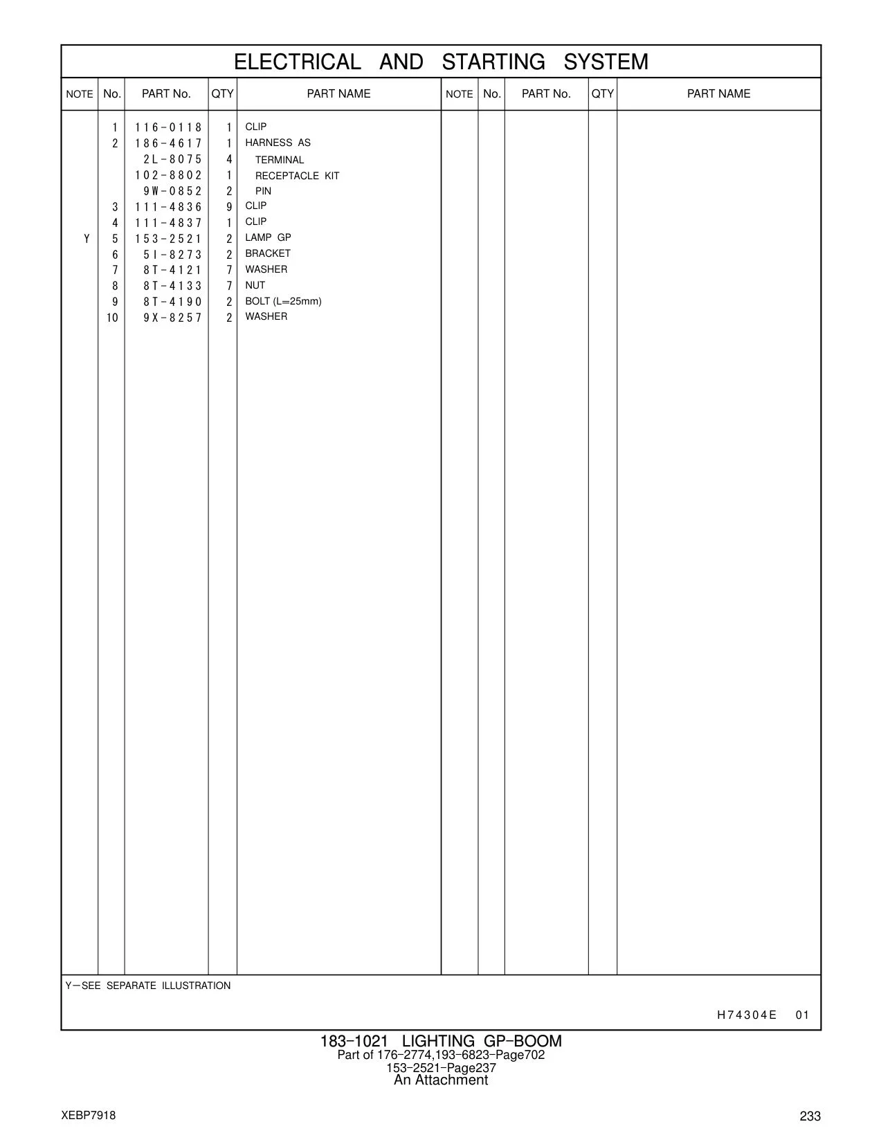 153-2521 LAMP GP CAT parts manual diagram