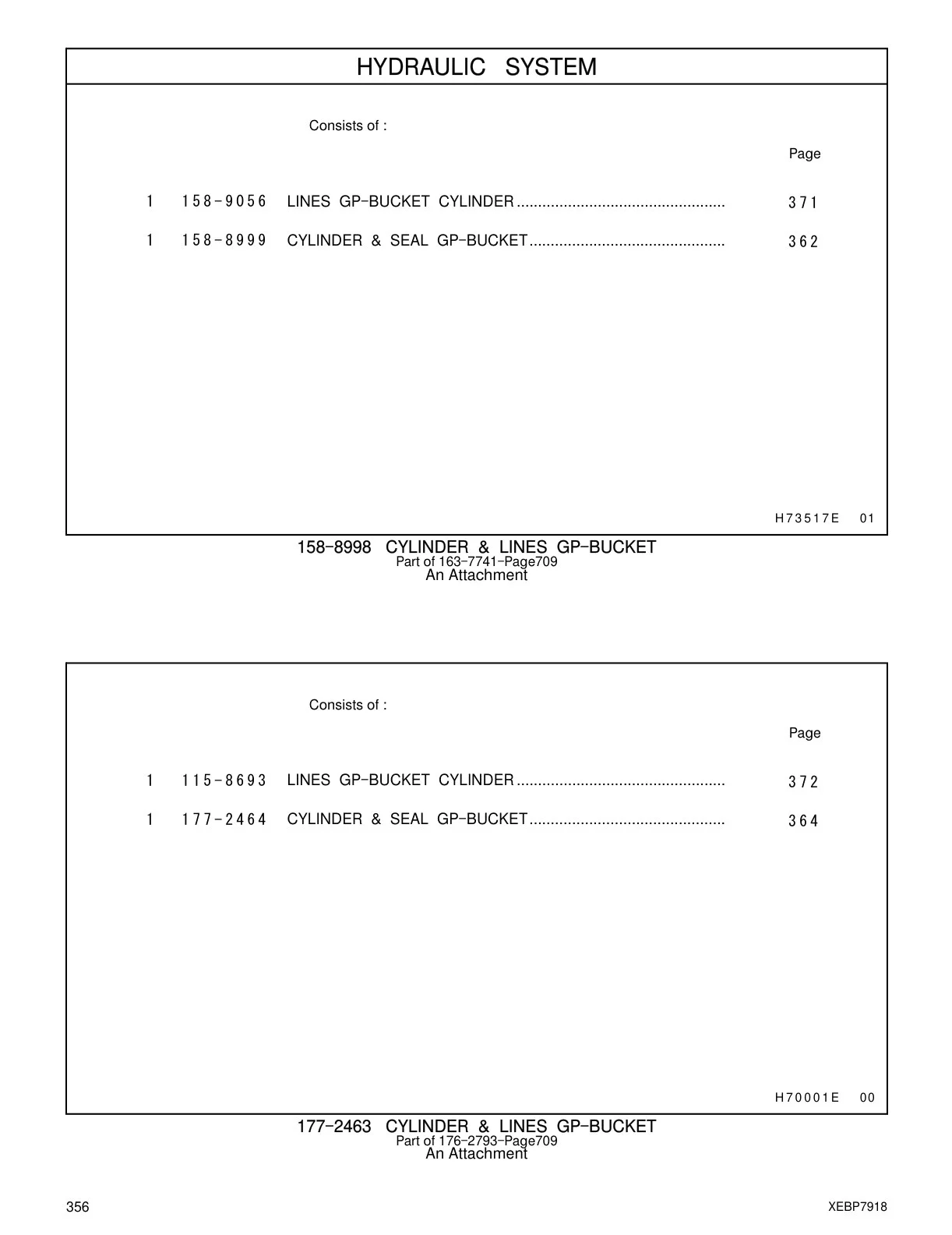 158-8999 CYLINDER & SEAL GP-BUCKET CAT parts manual diagram
