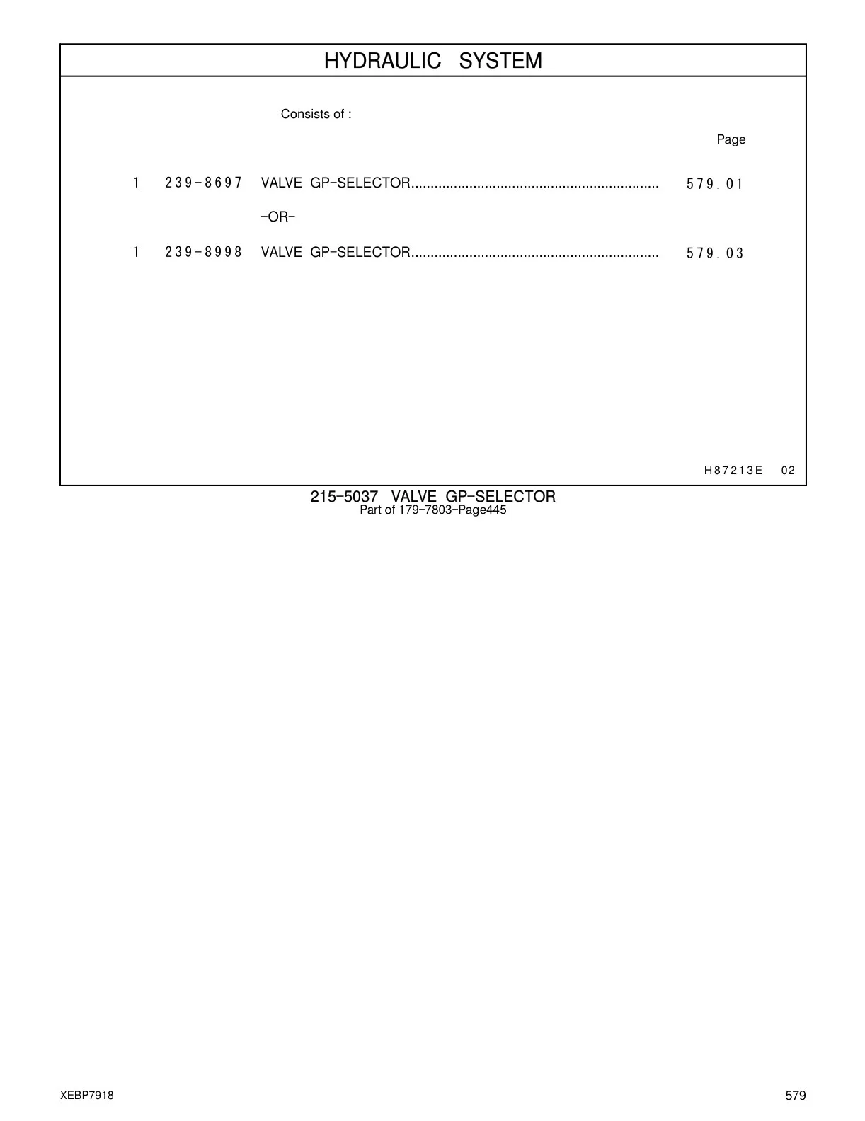 239-8998 - VALVE GP-SELECTOR