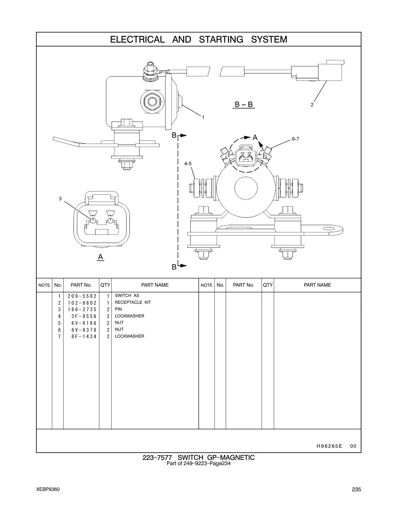 209-5582 SWITCH GP-MAGNETIC (24-VOLT) CAT parts manual diagram