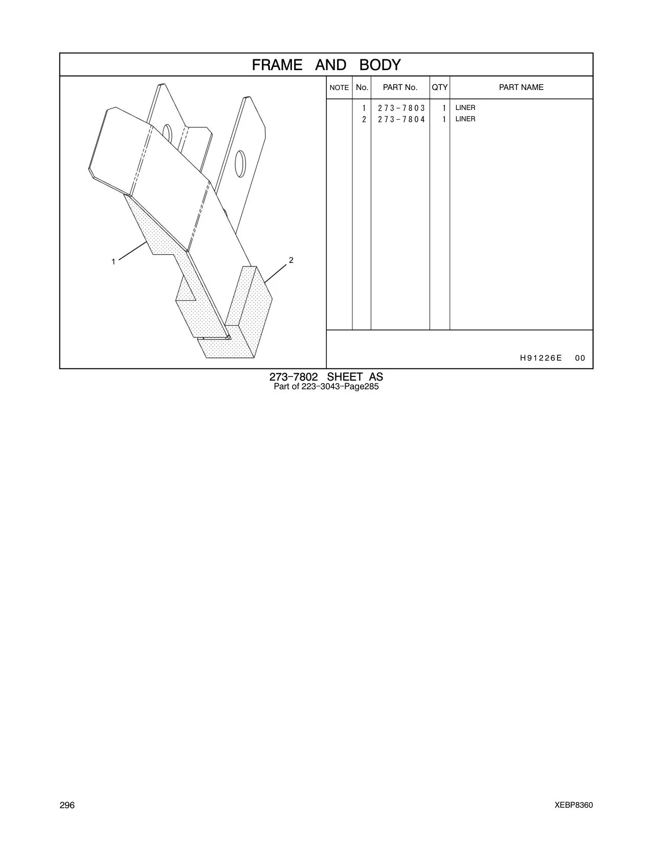 273-7804 LINER CAT parts manual diagram