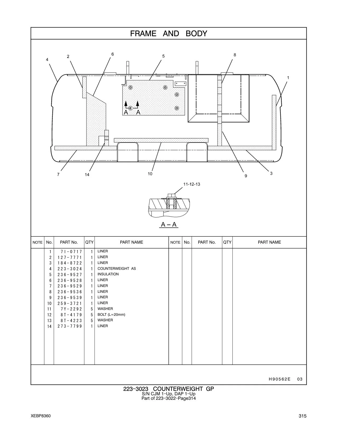 236-9529 LINER CAT parts manual diagram