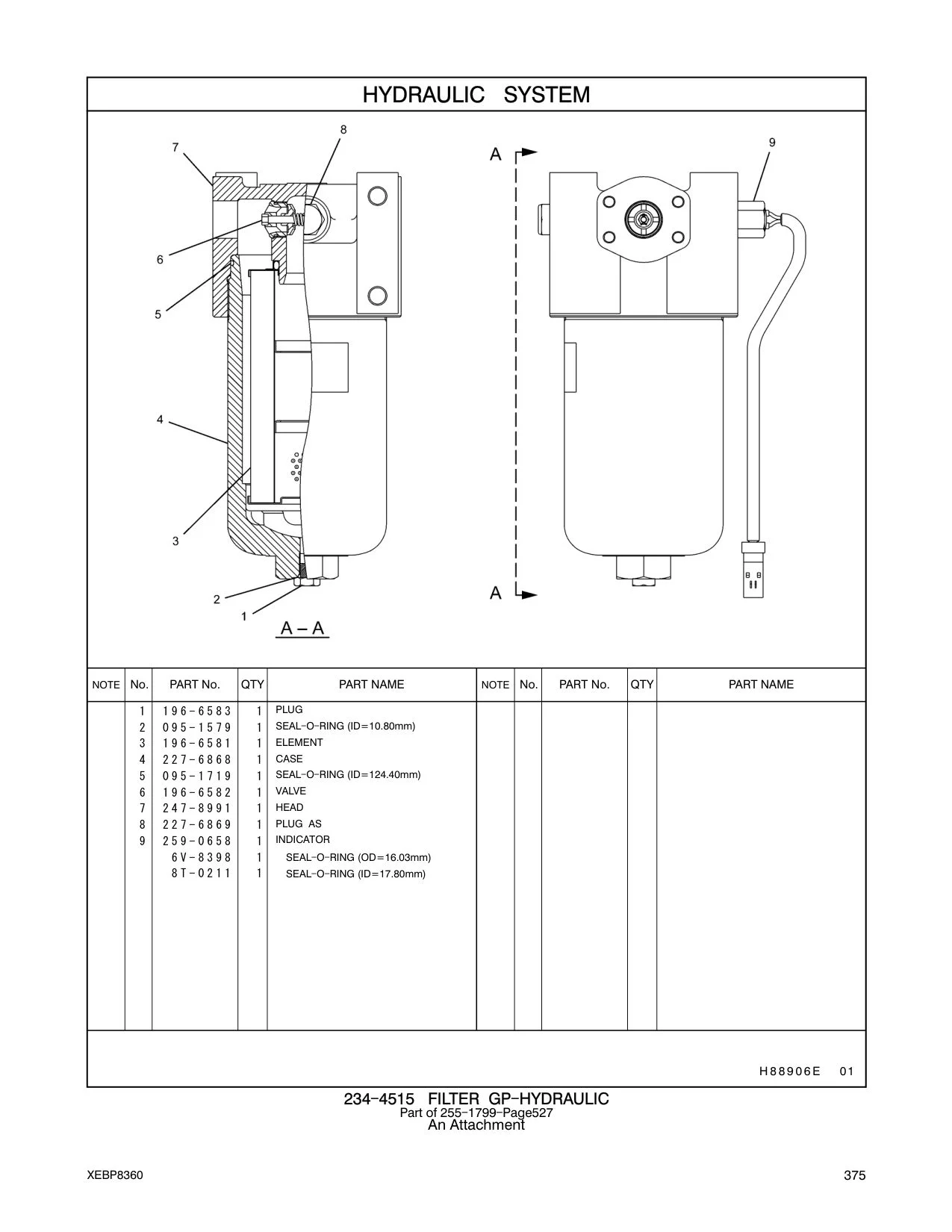 095-1719 SEAL-O-RING (ID=124.40mm) CAT parts manual diagram