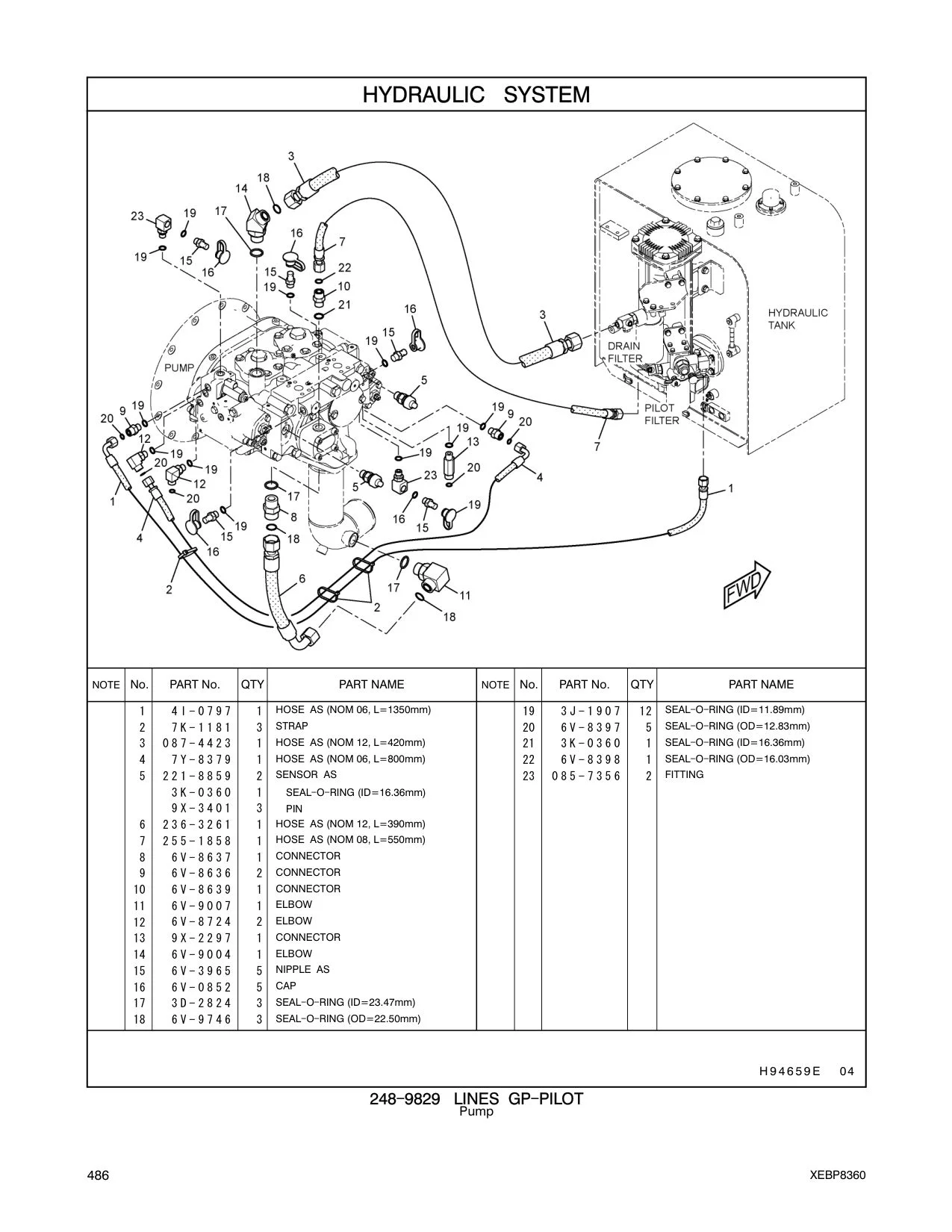 236-3261 HOSE AS (NOM 12, L=390mm) CAT parts manual diagram