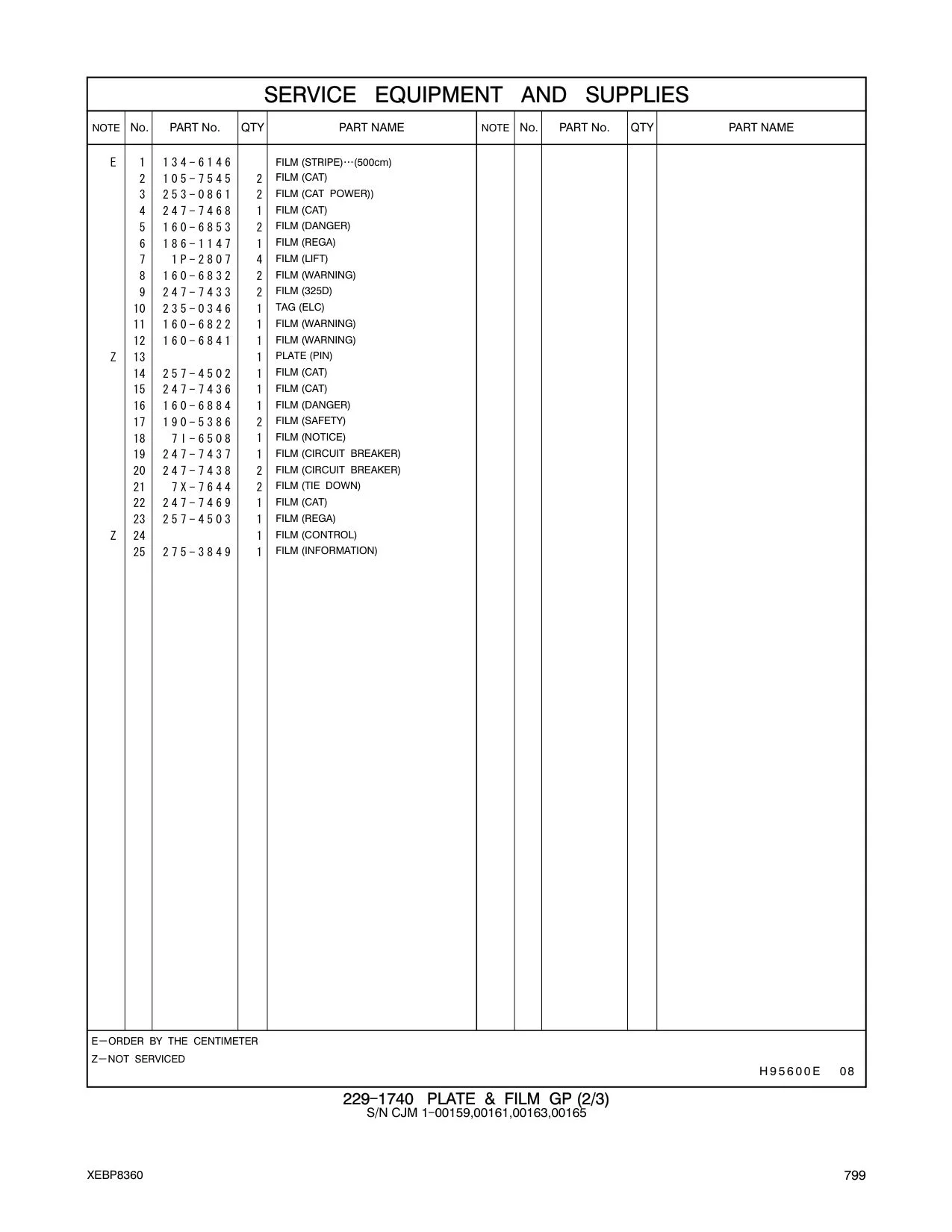 247-7433 FILM (325D) CAT parts manual diagram