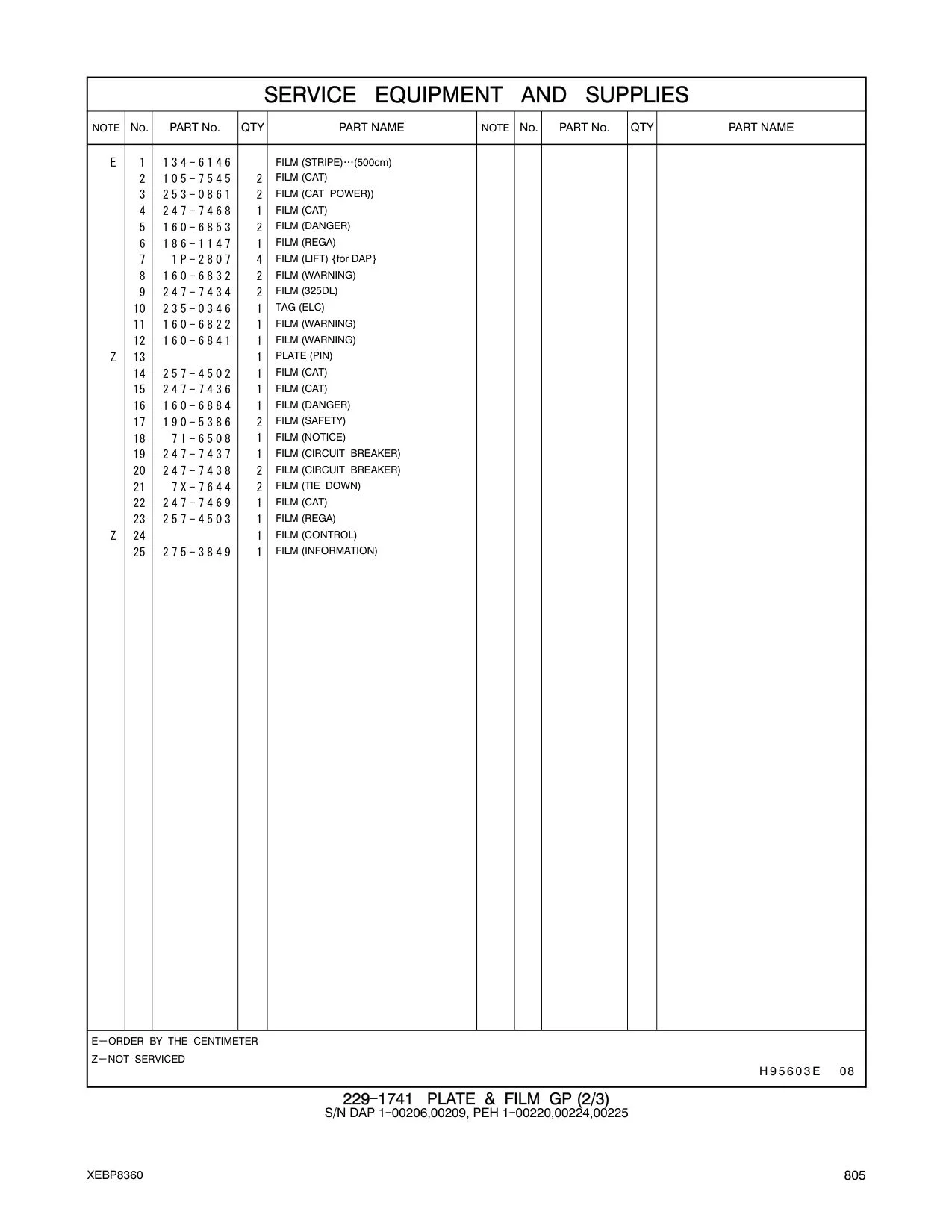 247-7434 FILM (325DL) CAT parts manual diagram