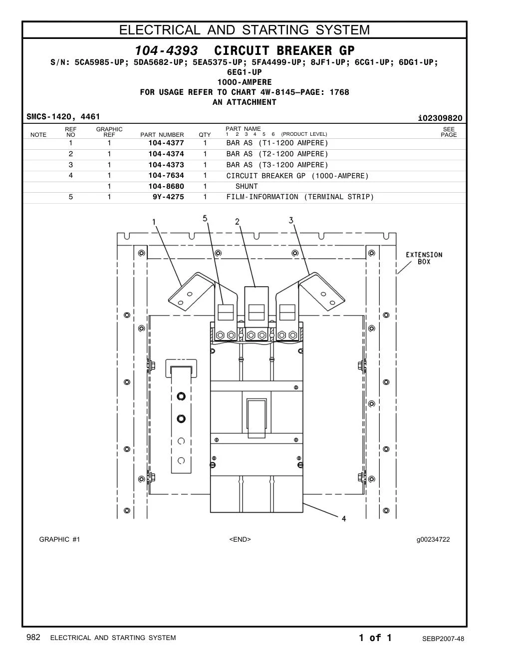 104-7634 CIRCUIT BREAKER GP (1000-AMPERE) CAT parts manual diagram