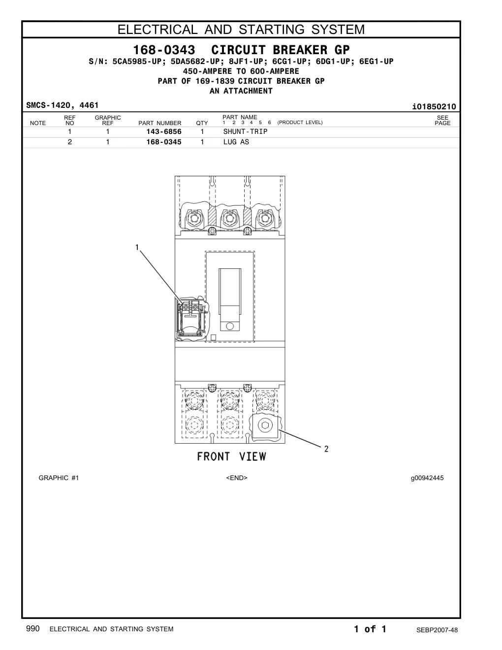 168-0345 LUG AS CAT parts manual diagram