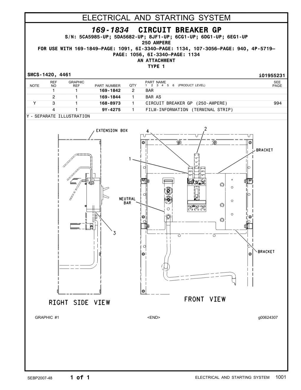 168-8973 CIRCUIT BREAKER GP (250-AMPERE) CAT parts manual diagram