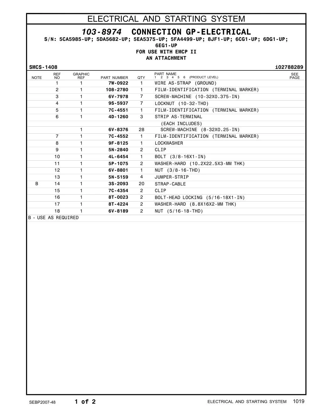 5N-5159 JUMPER-STRIP CAT parts manual diagram