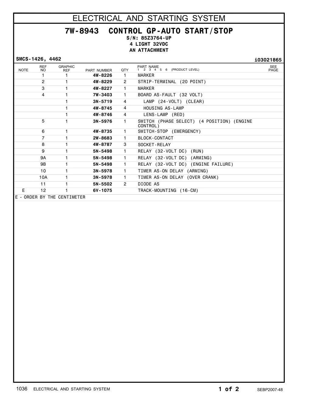 7W-3403 BOARD AS-FAULT (32 VOLT) · S/N 85Z3764-UP CAT parts manual diagram