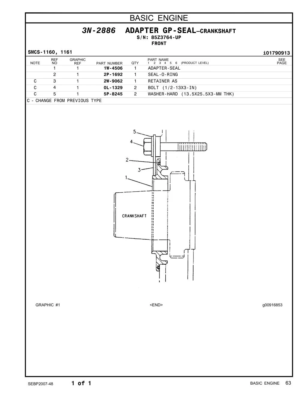 1W-4506 ADAPTER-SEAL · S/N 85Z3764-UP CAT parts manual diagram