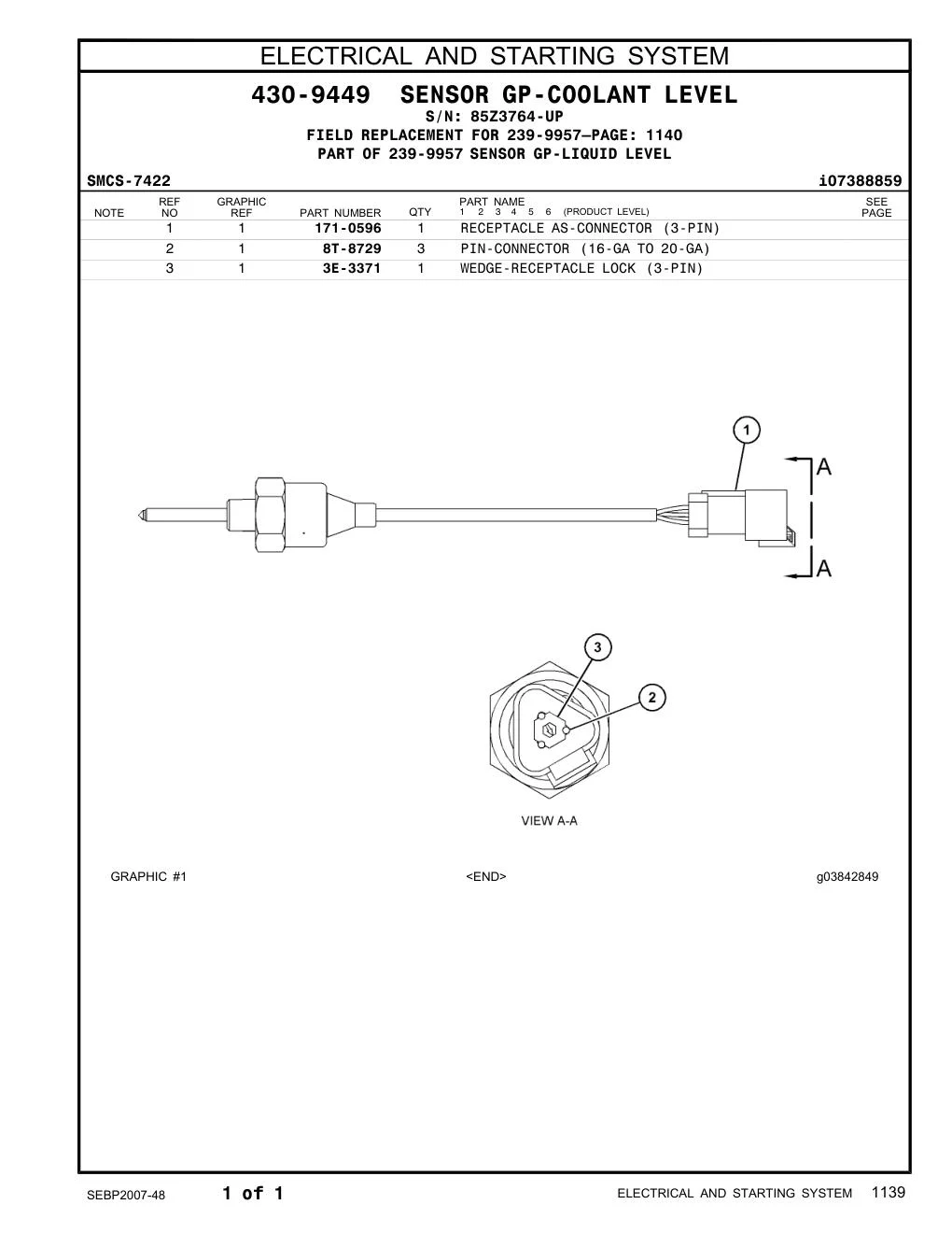 3E-3371 - WEDGE-RECEPTACLE LOCK (3-PIN)