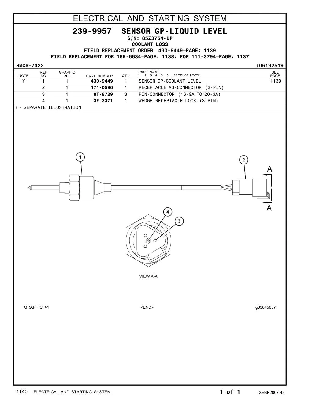 430-9449 - SENSOR GP-COOLANT LEVEL