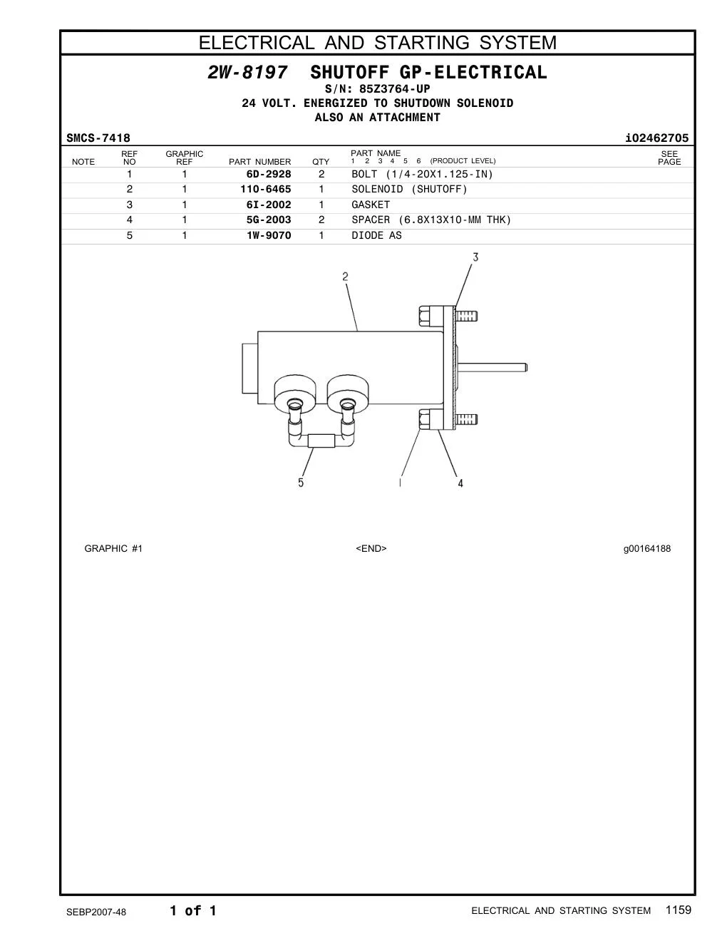 110-6465 SOLENOID (SHUTOFF) · S/N 85Z3764-UP CAT parts manual diagram
