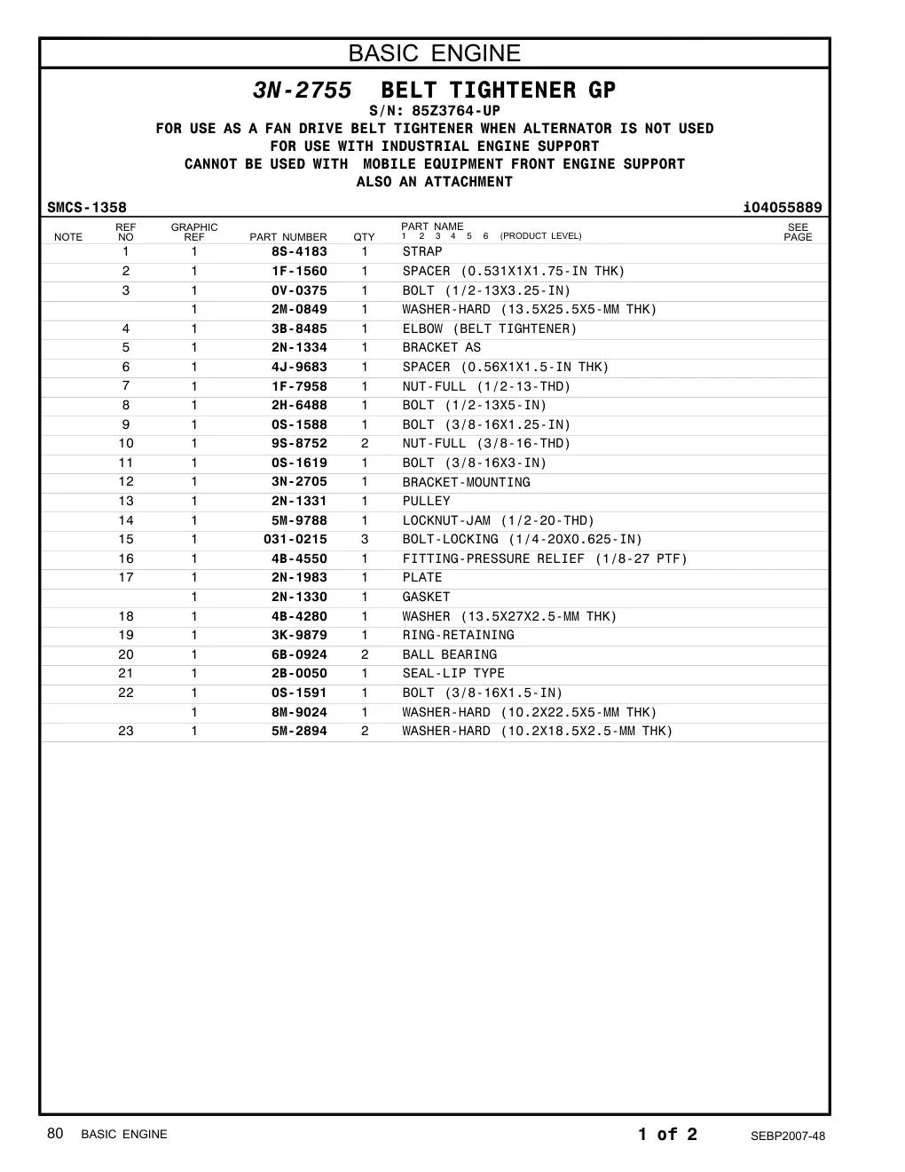 031-0215 BOLT-LOCKING (1/4-20X0.625-IN) · S/N 85Z3764-UP CAT parts manual diagram